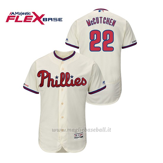 Maglia Baseball Uomo Philadelphia Phillies Andrew Mccutchen 150th Aniversario Patch Flex Base Crema